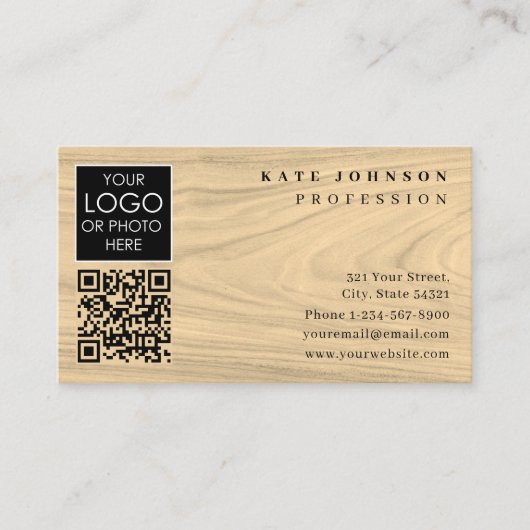 Business Card Template Plain White Generic Wood Visitekaartje (Voorkant)