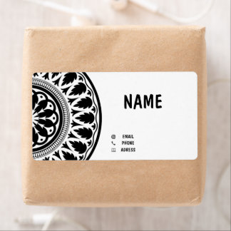 business card with black white ornaments etiket