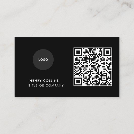 Business Card with QR Code | Black Modern Design Visitekaartje (Voorkant)