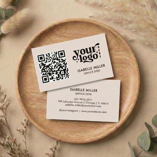 Business Card with QR Code | Modern Beige Design Visitekaartje