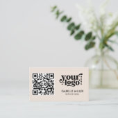 Business Card with QR Code | Modern Beige Design Visitekaartje (Staand voorkant)