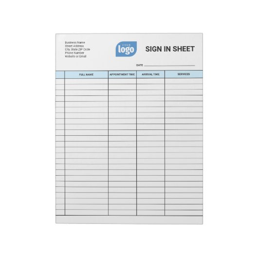 Business Client Sign In Sheet Template Notepad Notitieblok (Gedraaid)