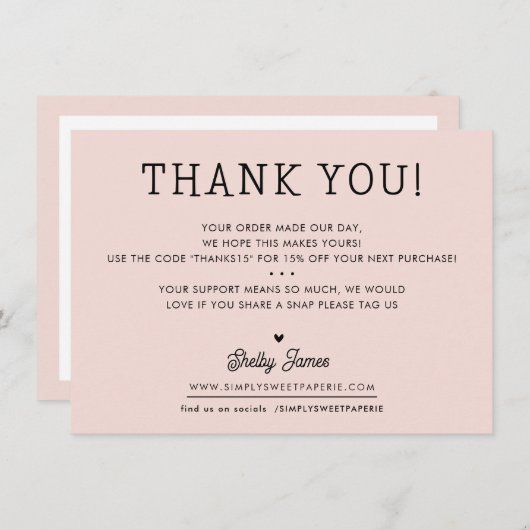 BUSINESS DANK U chic eenvoudig modern blush roze Bedankkaart (Voorkant / Achterkant)