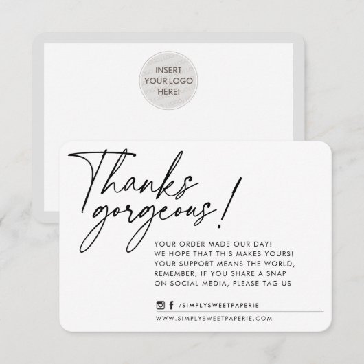 BUSINESS DANK U modern schrijven zwart wit Bedankkaart (Voorkant / Achterkant)