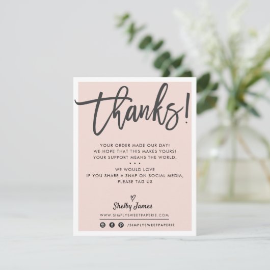 BUSINESS DANK U moderne chique blush roze zwart Bedankkaart (Staand voorkant)