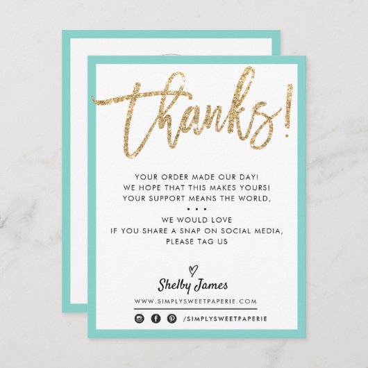 BUSINESS DANK U moderne chique gouden glitter munt Bedankkaart (Voorkant / Achterkant)