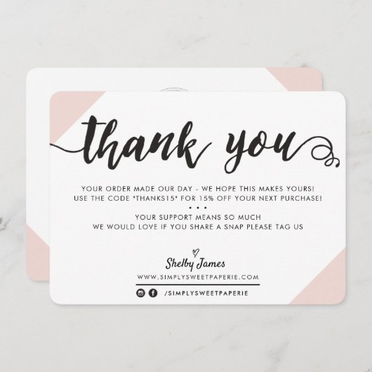 BUSINESS DANK U moderne chique hoeken script roze Bedankkaart (Voorkant / Achterkant)