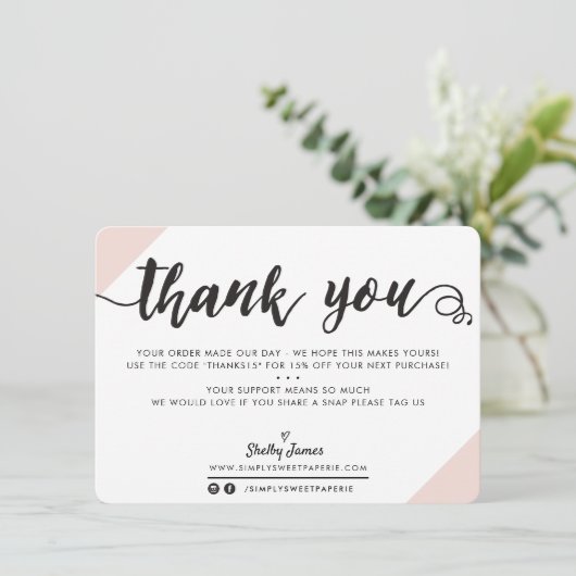 BUSINESS DANK U moderne chique hoeken script roze Bedankkaart (Staand voorkant)
