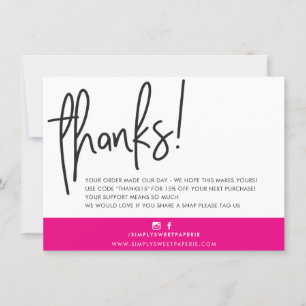 BUSINESS DANK U moderne handbeletterde fuschia Bedankkaart