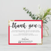 BUSINESS DANK U moderne hoek script rood goud Bedankkaart (Staand voorkant)
