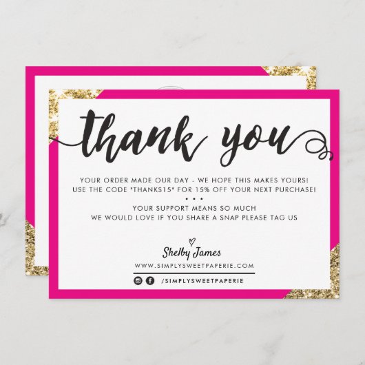 BUSINESS DANK U moderne hoek script roze goud Bedankkaart (Voorkant / Achterkant)