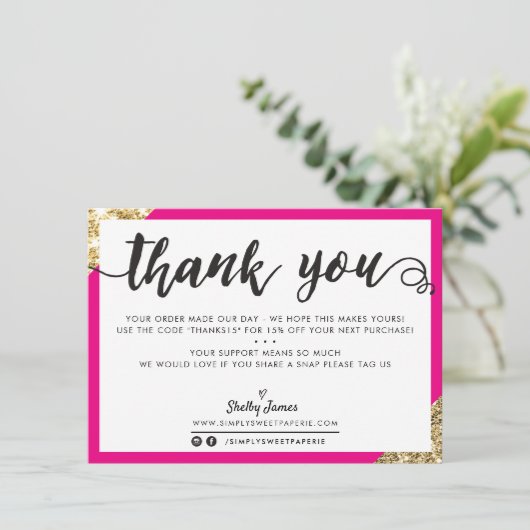 BUSINESS DANK U moderne hoek script roze goud Bedankkaart (Staand voorkant)