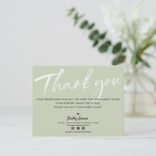 BUSINESS DANK U moderne salie groene witte inkt Bedankkaart (Staand voorkant)