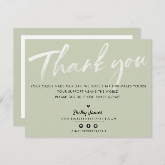 BUSINESS DANK U moderne salie groene witte inkt Bedankkaart (Voorkant / Achterkant)