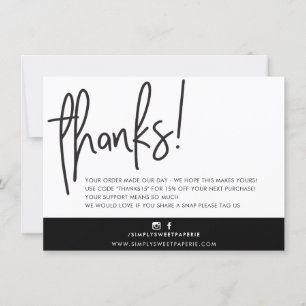 BUSINESS DANK U moderne vette handbeletterde zwart Bedankkaart