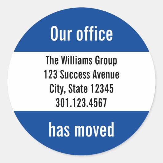 Business Dark Blue en White Moving Announge Ronde Sticker (Voorkant)