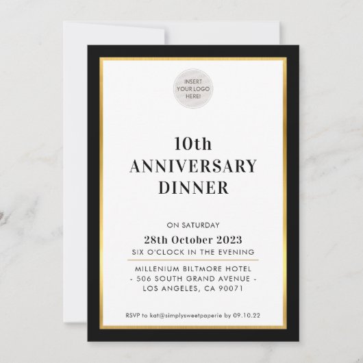 BUSINESS DINNER logo moderne or noir Invitation (Devant)