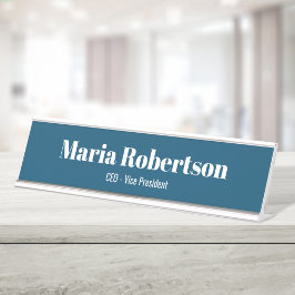 Business Eenvoudig Minimalistisch blauw Bureau Naambordje
