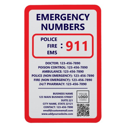 Business Emergency Numbers Magneet (Verticaal)