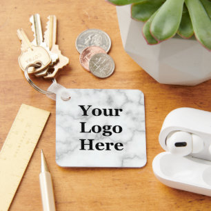 Business Faux White Marble Your Logo Sjabloon Sleutelhanger