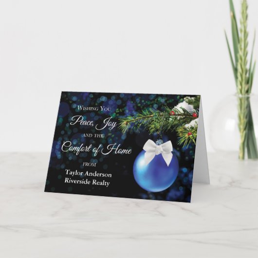Business From Realtor Custom Name Christmas Blue Kaart (Voorkant)