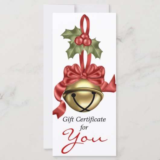 Business Gift Certificate Gold Bell Red Ribbon (Voorkant)
