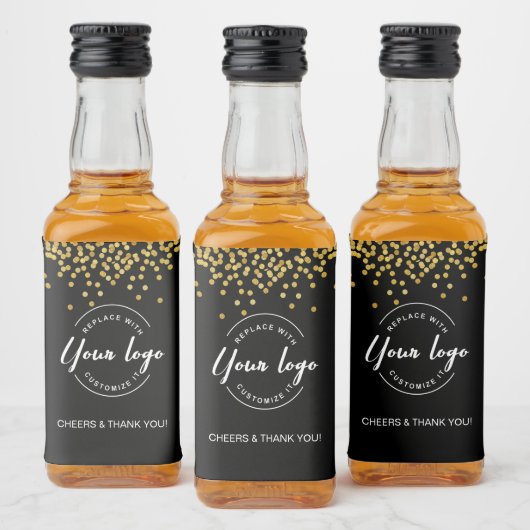 Business Gold Confetti Bedankt Custom logo Likeurfles Etiket (Flessen)