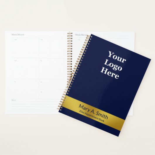 Business Gold Dark Blue Nom logo carnet de rendez- (Devant avec enveloppe)