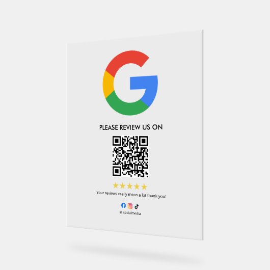 Business Google Review Tabletop Sign l QR Code (Angle)
