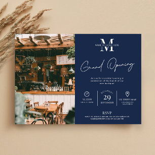 Business Grand Opening Navy Logo Minimalistische f Kaart