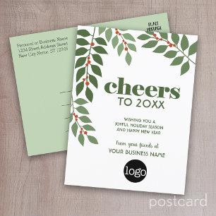 Business Greeting met botanische bladeren en logo Feestdagenkaart