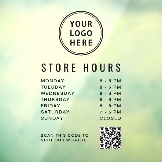 Business Hours Logo QR Code Raamsticker (Vel 3)