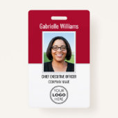 Business ID Fotobeveiliging Moderne rode badge (Voorkant)