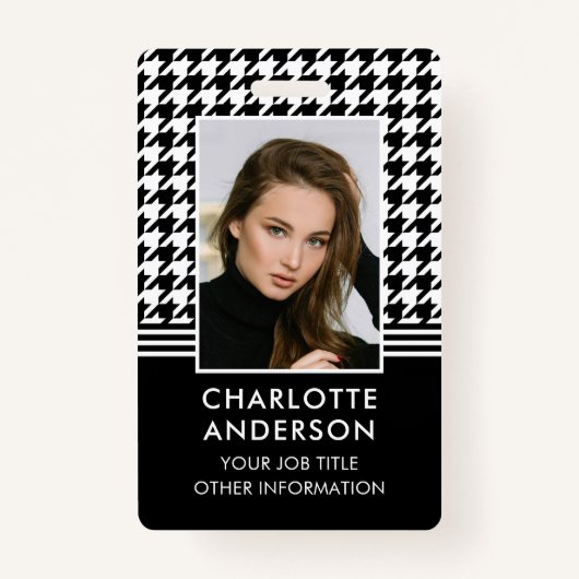 Business ID Medewerker Foto Houndstooth Zwart Wit Badge (Voorkant)