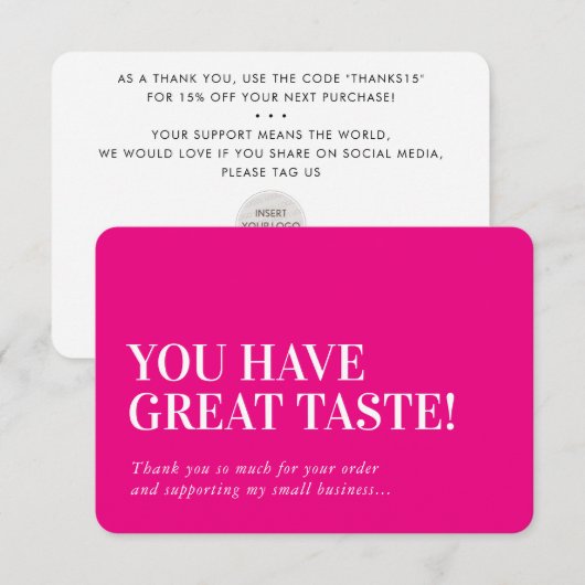 BUSINESS INSERT modern schattig dank je fuschia ro Bedankkaart (Voorkant / Achterkant)