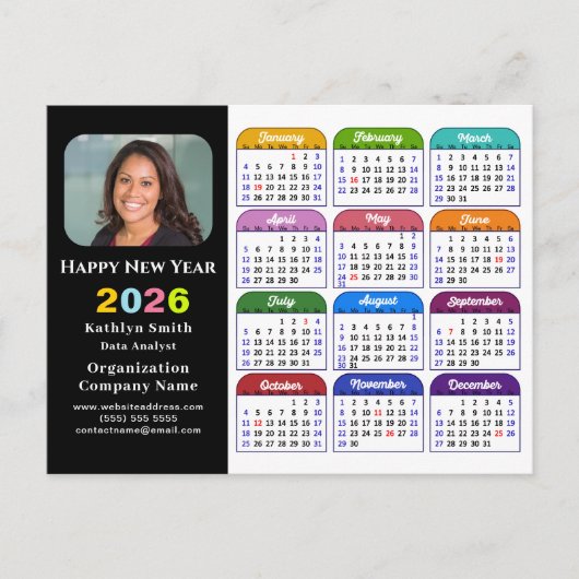 Business Logo 2025 Kalender Modern Zwart Kleurrijk Feestdagenkaart (Voorkant)