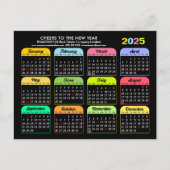 Business Logo 2025 Kalender Modern Zwart Kleurrijk Feestdagenkaart (Voorkant)