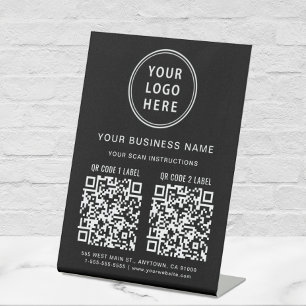 Business Logo 2 QR-codes zwart Reclamebord Met Voetstuk