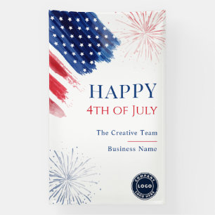 Business Logo 4th of July Feest Rood Wit Blauw Spandoek