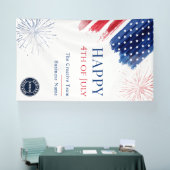 Business Logo 4th of July Feest Rood Wit Blauw Spandoek (Beurs)