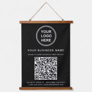 Business Logo and QR Code Black Hangend Wandkleed