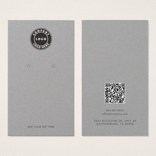 Business Logo and QR Code Earrings Display Card (Devant & derrière)