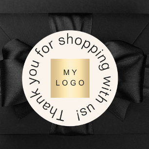 Business logo beige bedankt voor het winkelen ronde sticker