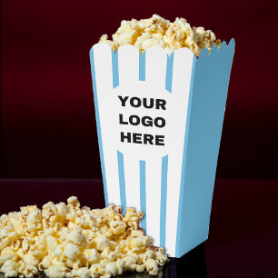 Business Logo Blauw & Wit Gestreepte Film Popcorn Bedankdoosjes