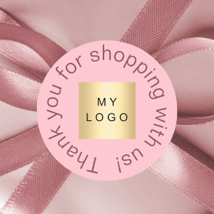 Business logo blush roze bedankt voor het winkelen ronde sticker