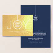 Business Logo Christmas Ornament Navy Holiday JOY Folie Kaarten (Display)