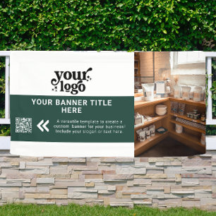 Business Logo donkergroen moderne QR-code foto Spandoek