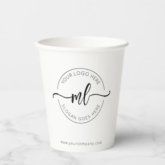 Business Logo Eenvoudig Monogram Initialen Wit Papieren Bekers (Voorkant)