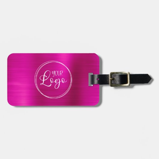 Business Logo Faux Hot Pink Ombre Folie Bagagelabel (Voorkant horizontaal)