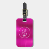 Business Logo Faux Hot Pink Ombre Folie Bagagelabel (Voorkant verticaal)